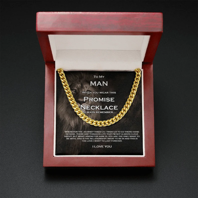 To My Man-Cuban Link Chain Necklace Promise Necklace Gift Set "You are The One I Want to be With"