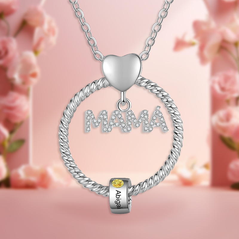 Collar con colgante de "MAMÁ" con 1 nombre Y 1 piedra de nacimiento personalizados | Jessemade