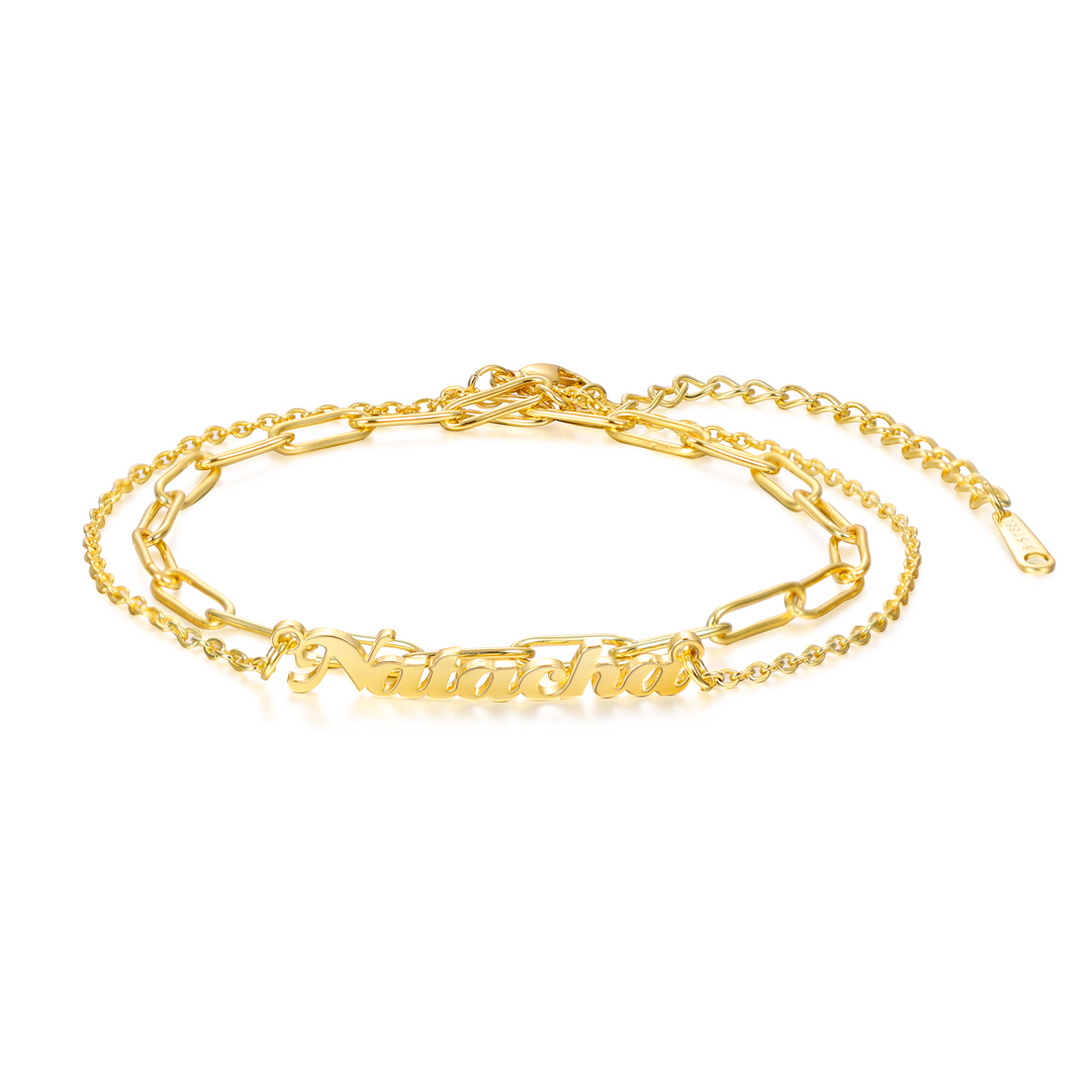 Personalized Name Anklet Cuban Chain Custom Double Layers Anklet