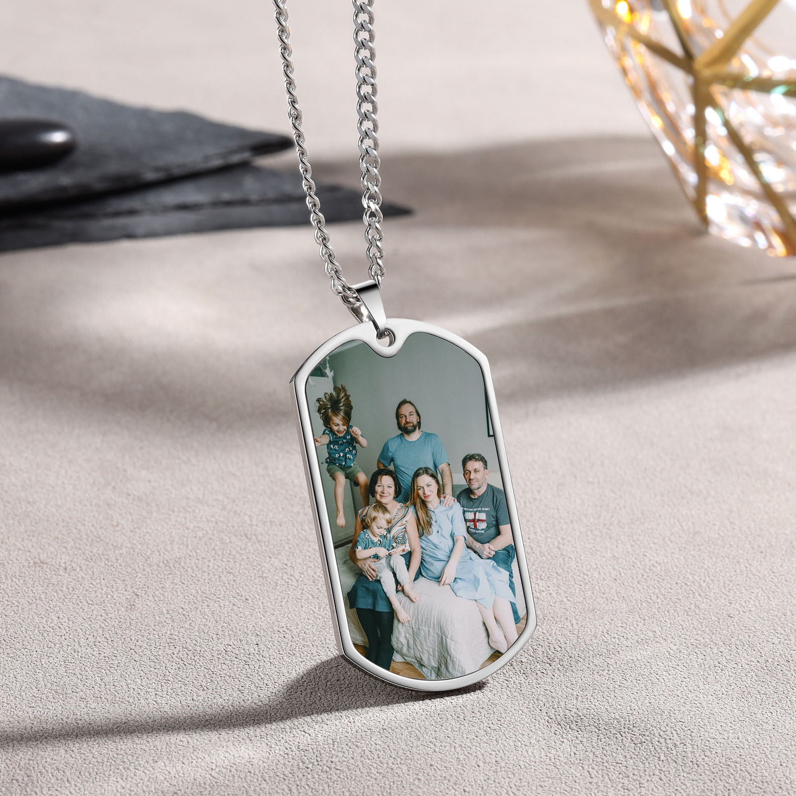 O'Fishally The Best Dad Necklace Custom Photo Dog Tag Necklace with 6 Fishing Hooks