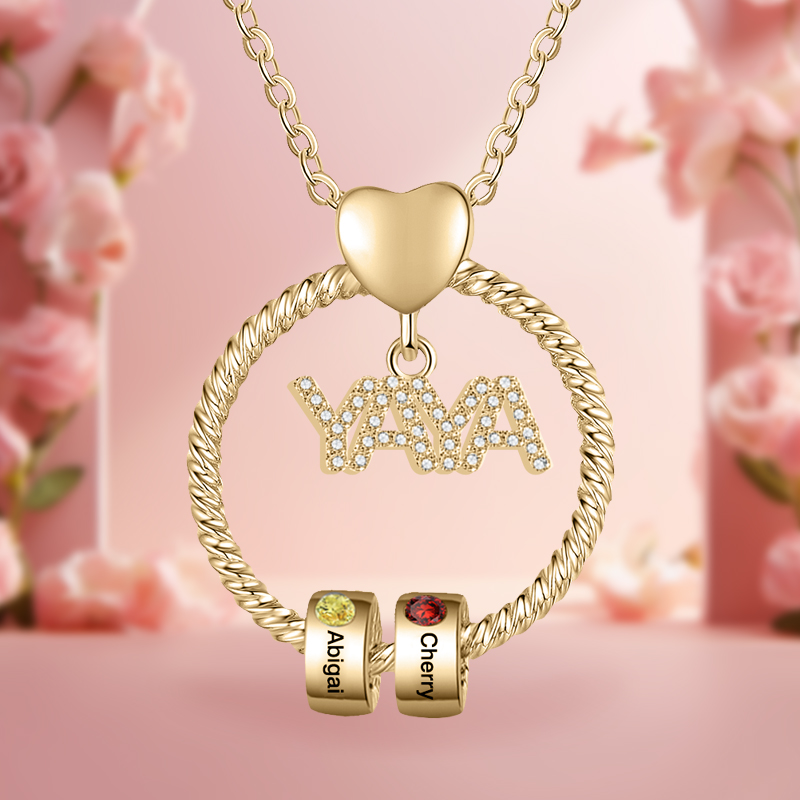 Collar a abuela con colgante de "YAYA" con 2 nombres Y 2 piedras de nacimiento personalizados | Jessemade-Jessemade ES