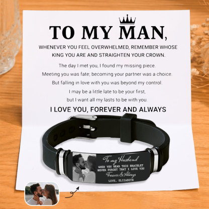 Personalized Mens Bracelet To My Man Never Forget I Love You Custom 1 Photo and 1 Name Gift Set for Him
