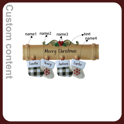 4 Names - Personalized Christmas Stockings Ornaments Customized Name & Text Christmas Decor Wooden Gifts for Family Friends