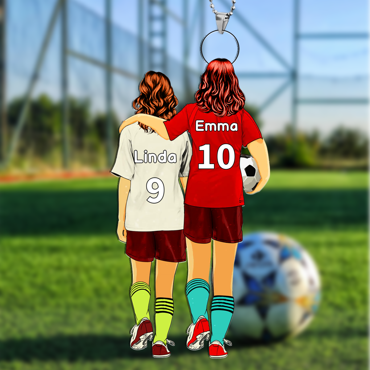 Personalized Football Acrylic Keyring, Custom 2 Names Keyring Gift for Mom & Daughter | Lorajewel