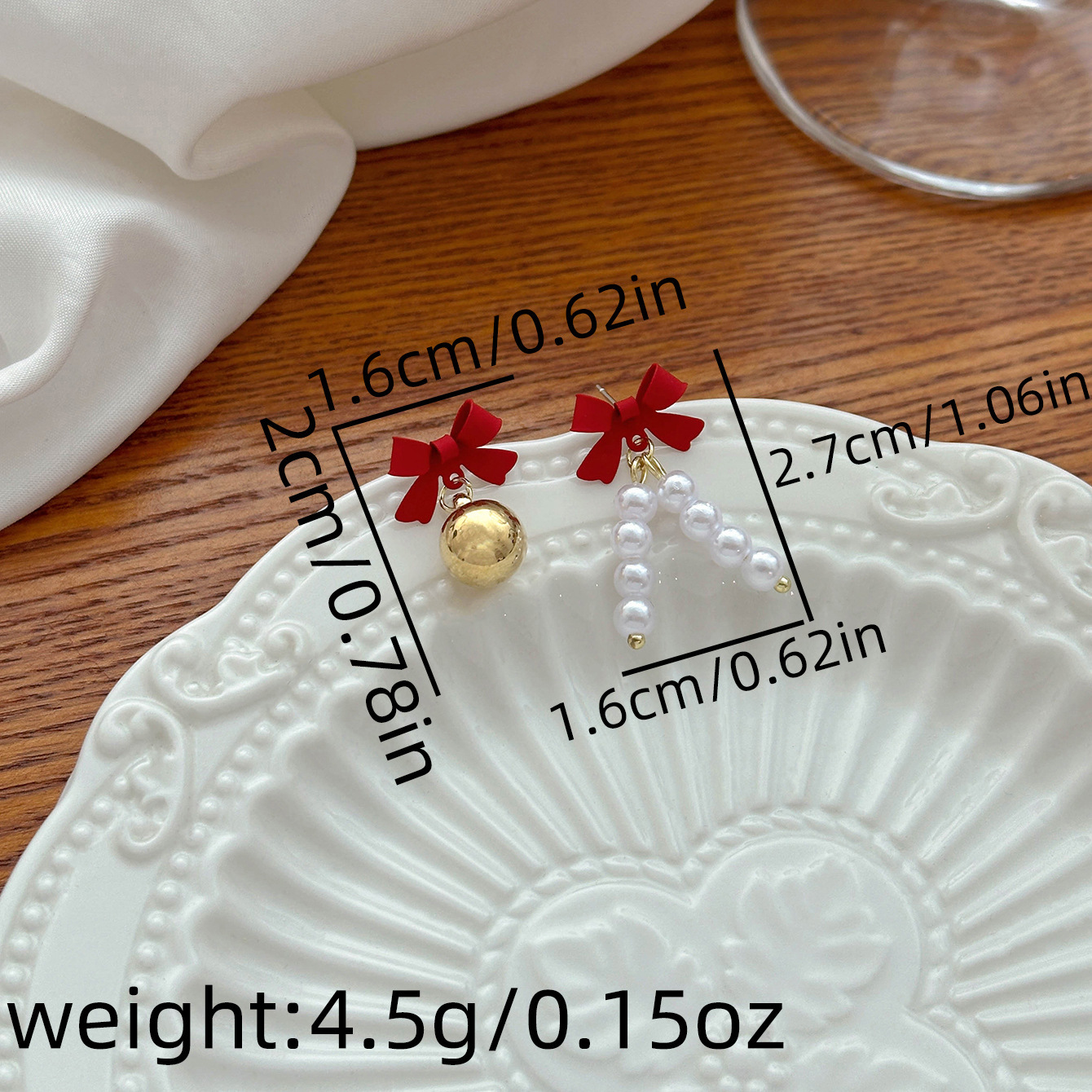 Christmas Asymmetrical Bow & Pearl Earrings Festive Holiday Gift