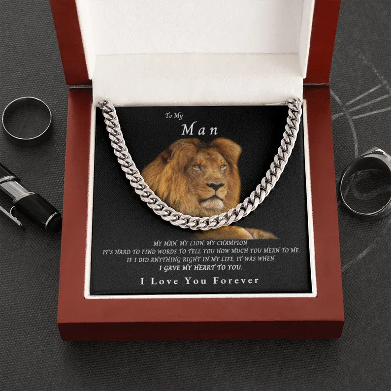 To My Man-Cuban Link Chain Necklace Gift Set "I Gave My Heart to You"