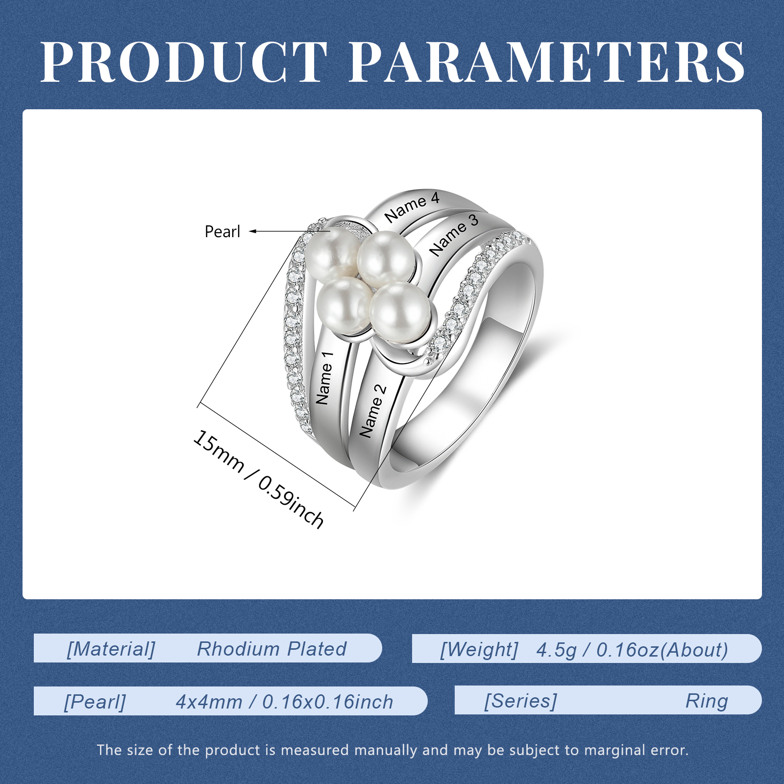 Personalized Pearl Ring Engrave 4 Names Gifts For Her