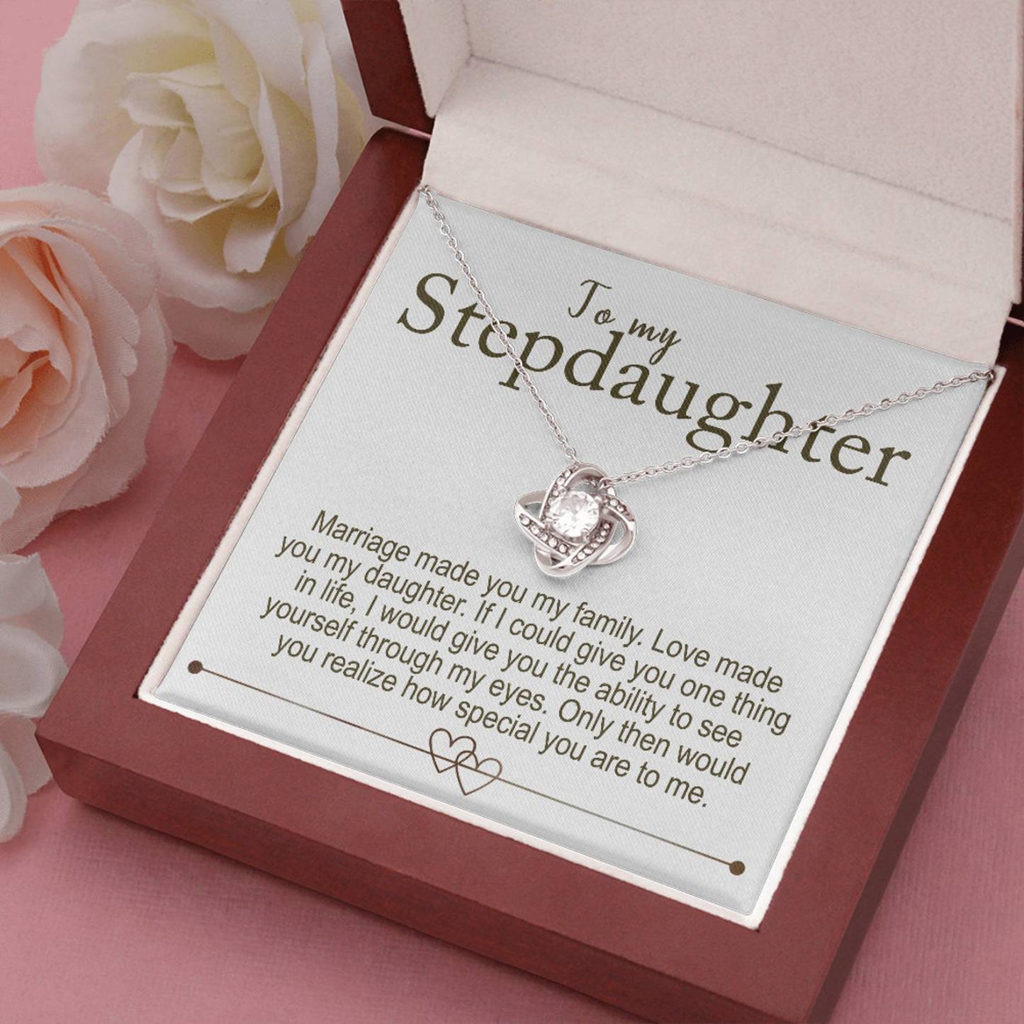 To My Stepdaughter - S925 Love Knot Necklace "Love Made You My Daughter" Gifts For Daughter