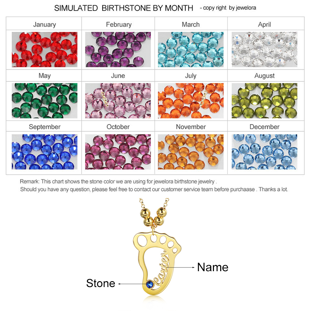 Baby Feet Name Necklace Hollow Feet Engraving 1 Name with Birthstone