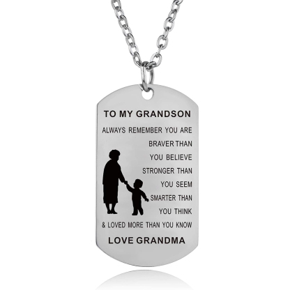 To My Grandson & Granddaughter Dog Tag Necklace Inspirational Gift "You Are Braver Than You Believe"