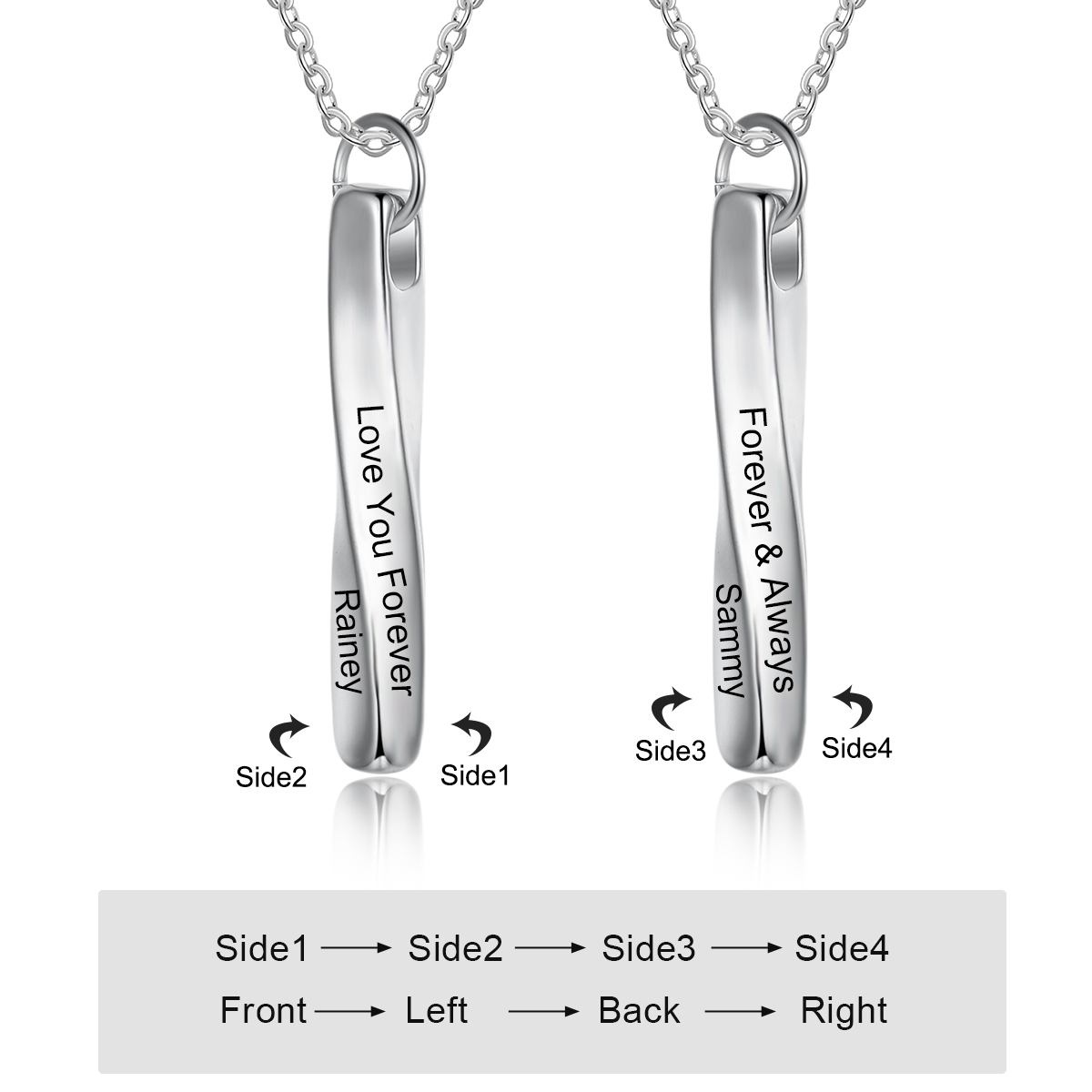 Personalized 4 Side 3D Bar Necklace Vertical Name Bar Necklace Gift