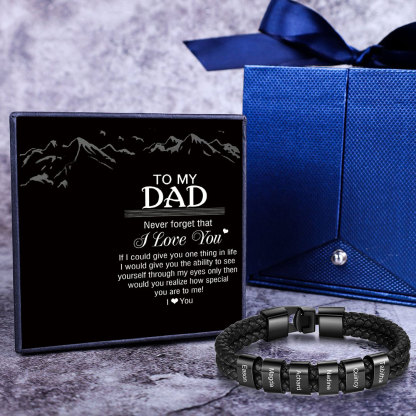 Men Leather Bracelet with 6 Beads Two Layers Custom Bracelet Father Gifts