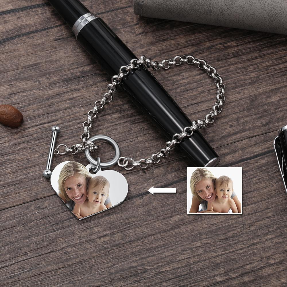 Custom Bracelets with Heart Photo Pendant Personalized with Engraving