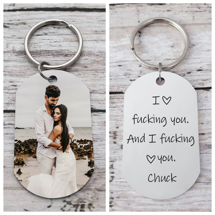 Funny Personalized Photo Necklace "I Love F❤cking You and I F❤cking Love You" Key Ring Gift for Couple