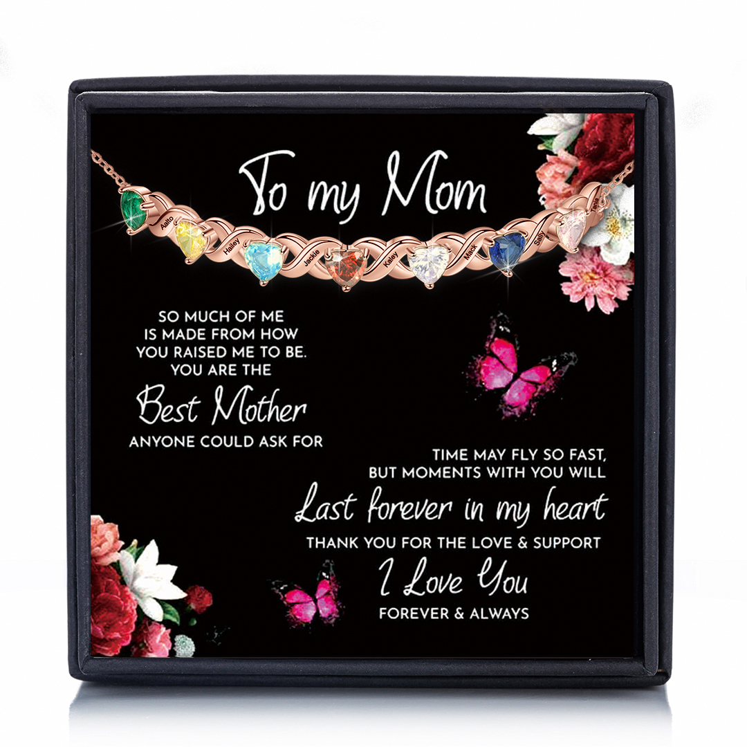 Family Custom Bracelet Heart Personalized with 7 Birthstones