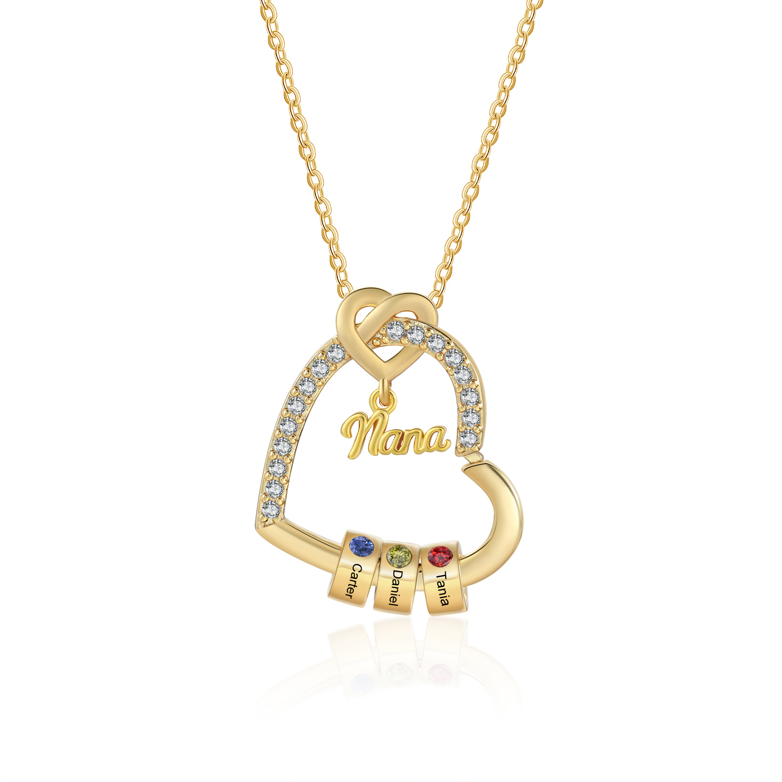 Personalized Heart Nana Necklace Custom 1-5 Names and 1-5 Birthstones Gift for Grandma Jessemade
