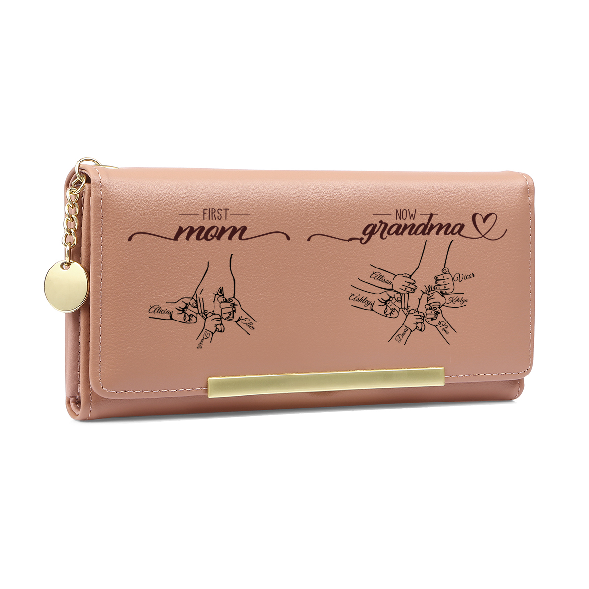Personalized Engraved Pink PU Wallet for Mom and Grandma