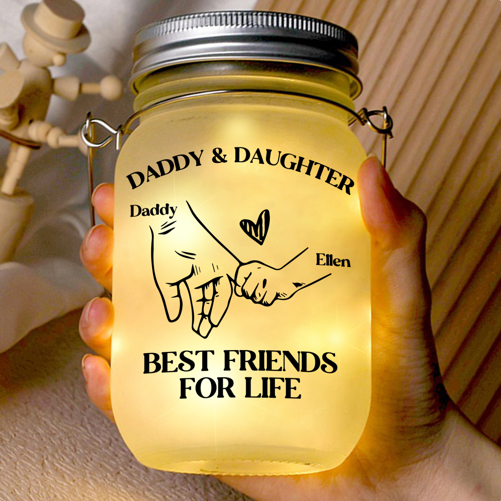 Personalized Daddy & Child Solar Mason Jar