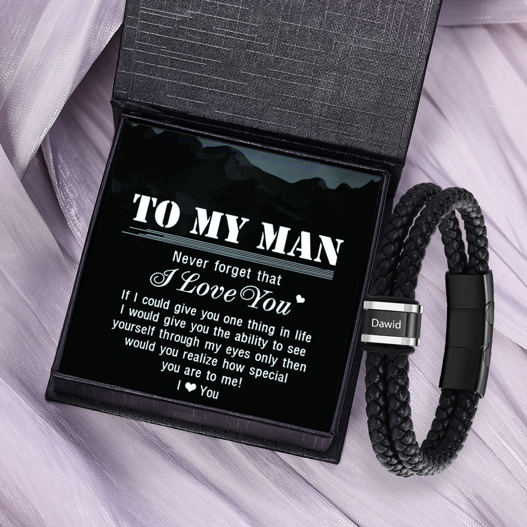 1 Name - Men's Leather Bracelet Custom Names Beaded Bracelet Adjustable Personalized Gift for Him