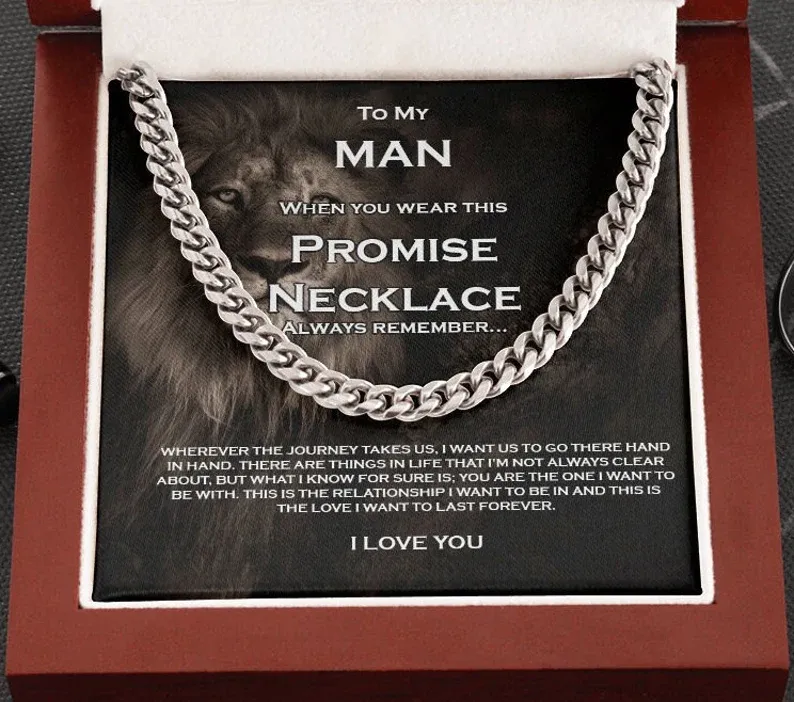 To My Man-Cuban Link Chain Necklace Promise Necklace Gift Set "You are The One I Want to be With"