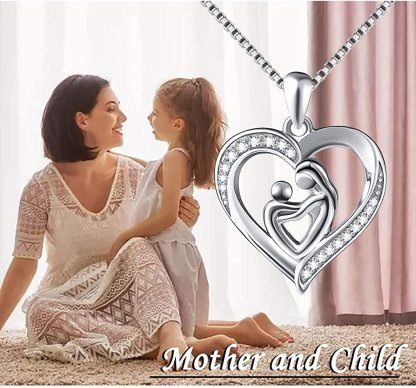 Mother and Child Heart Necklace Engraved with 2 Names Love Necklace Sterling Silver