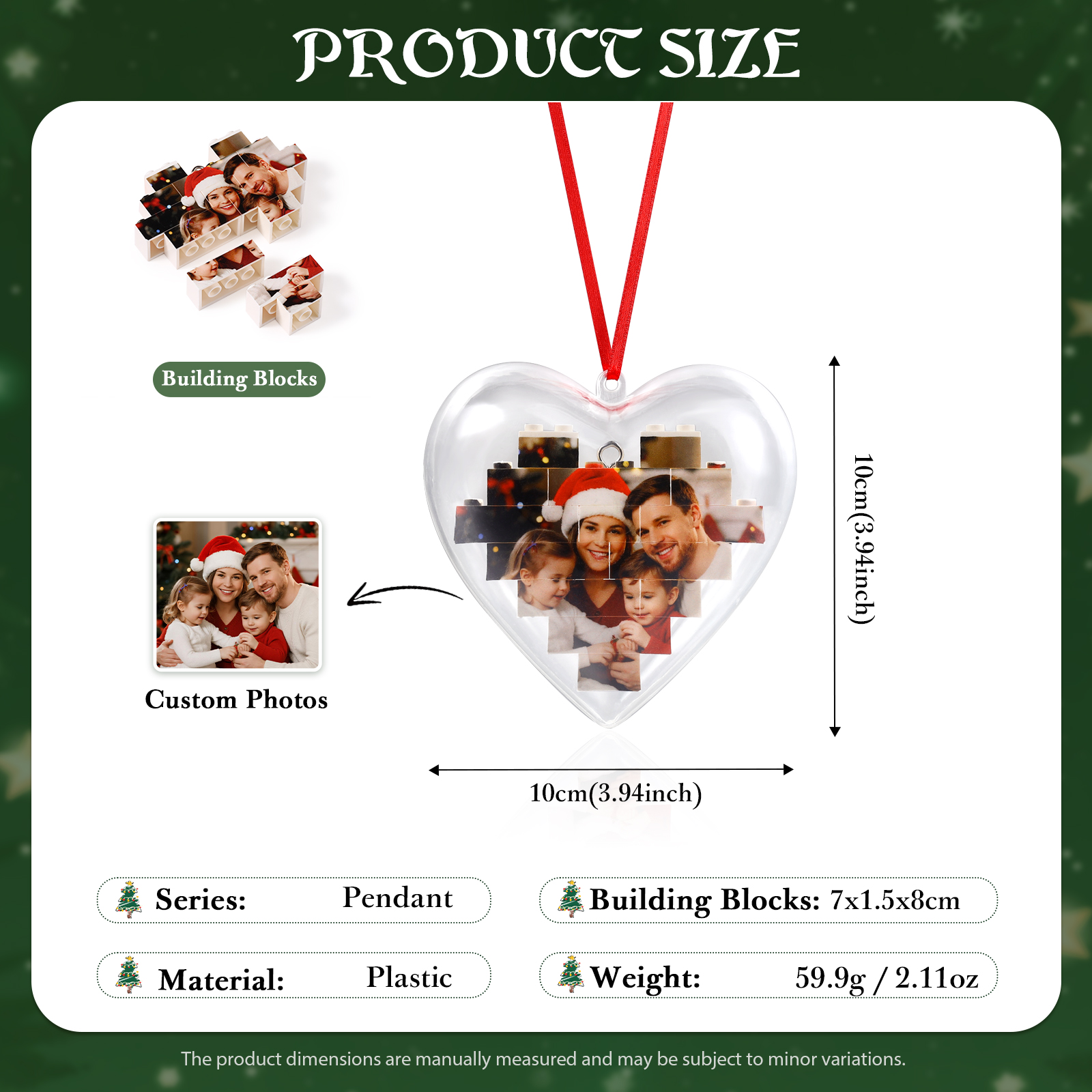 Personalized Photo Heart Christmas Blocks Bauble Ornament