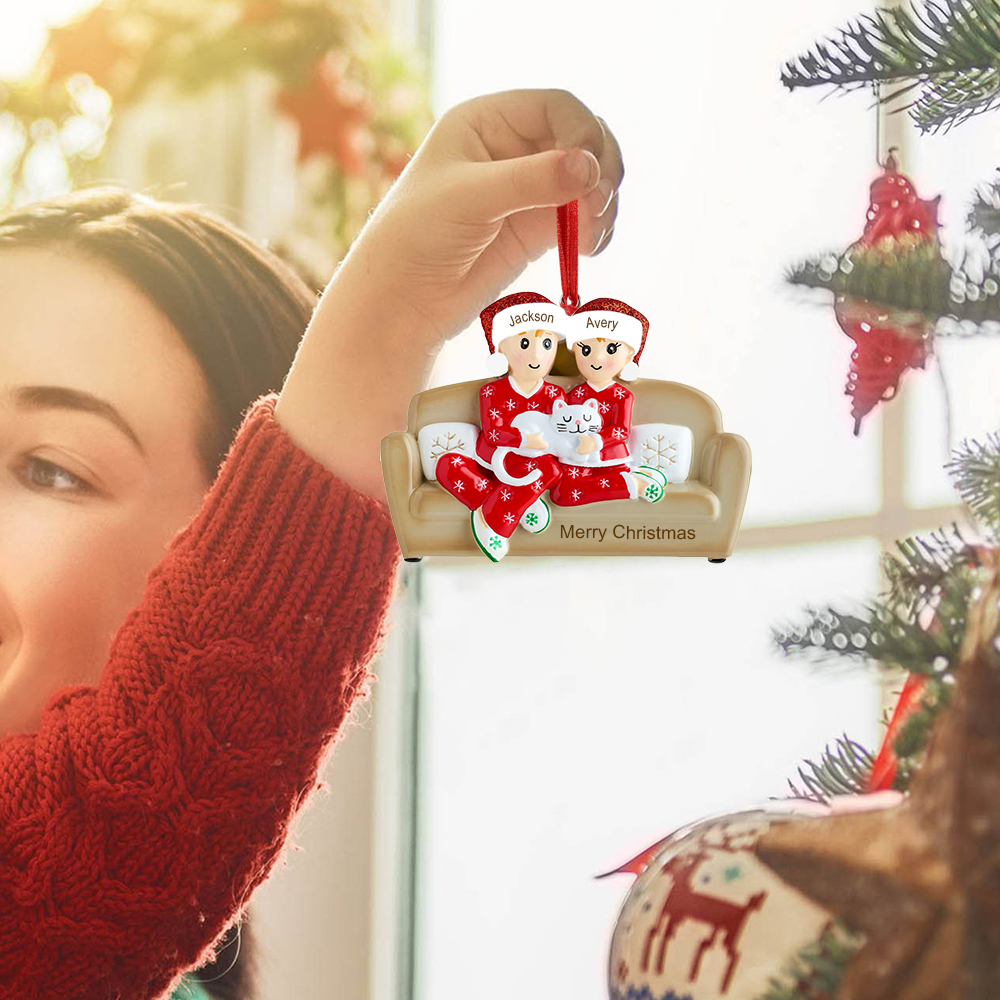 2 Names - Personalized Christmas Resin Ornaments Customized Name & Text Christmas Decor Gifts for Family Friends