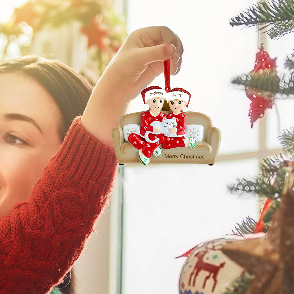 2 Names - Personalized Christmas Resin Ornaments Customized Name & Text Christmas Decor Gifts for Family Friends