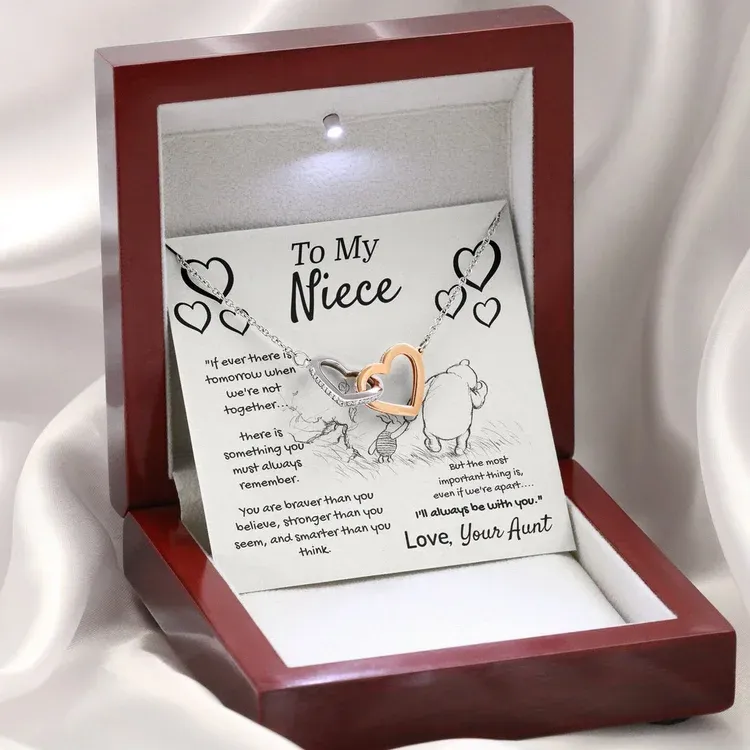 To My Beautiful Niece S925 Interlocking Heart Necklace Gift Set "I'll always be with you"