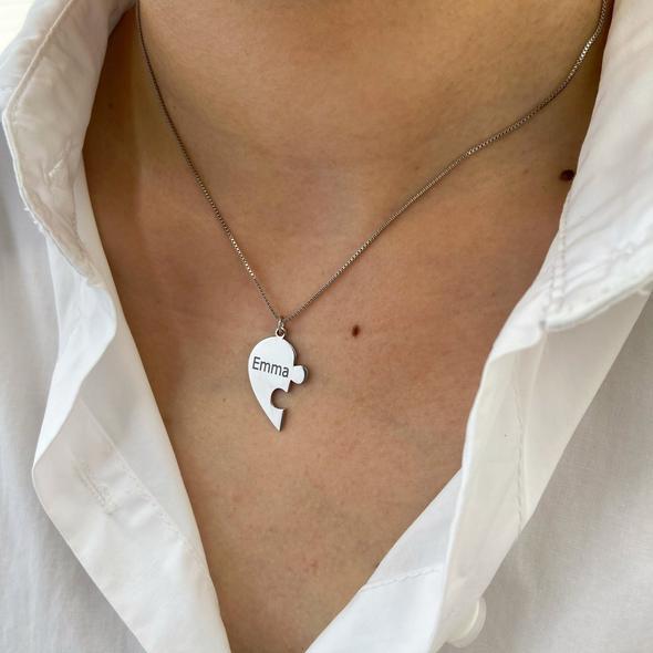 Personalized Heart Puzzle Necklace Engraved 2 Names Matching Necklace Gifts for Couple