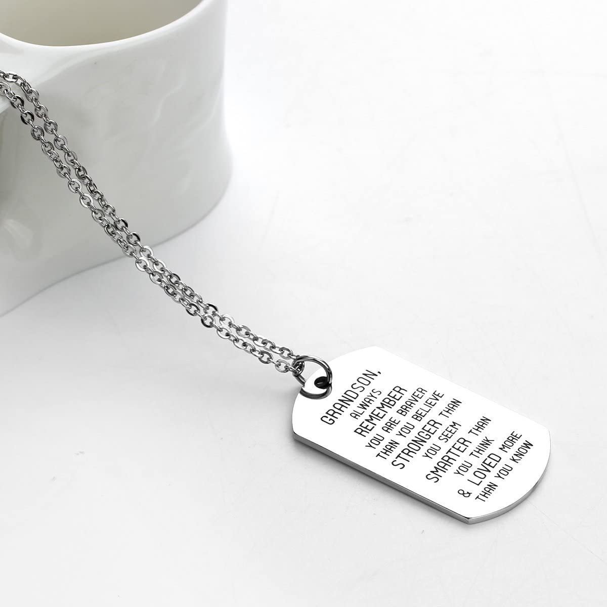 To My Grandson Dog Tag Necklace Inspirational Gift "Loved More Than You Know"