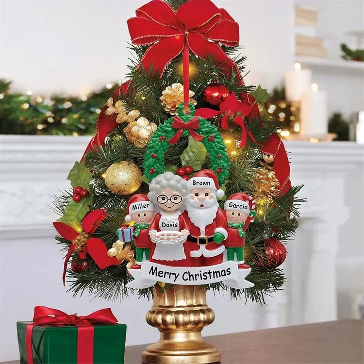 Santa Family Ornament Custom 6 Names Grandparents with Grandkids Ornament