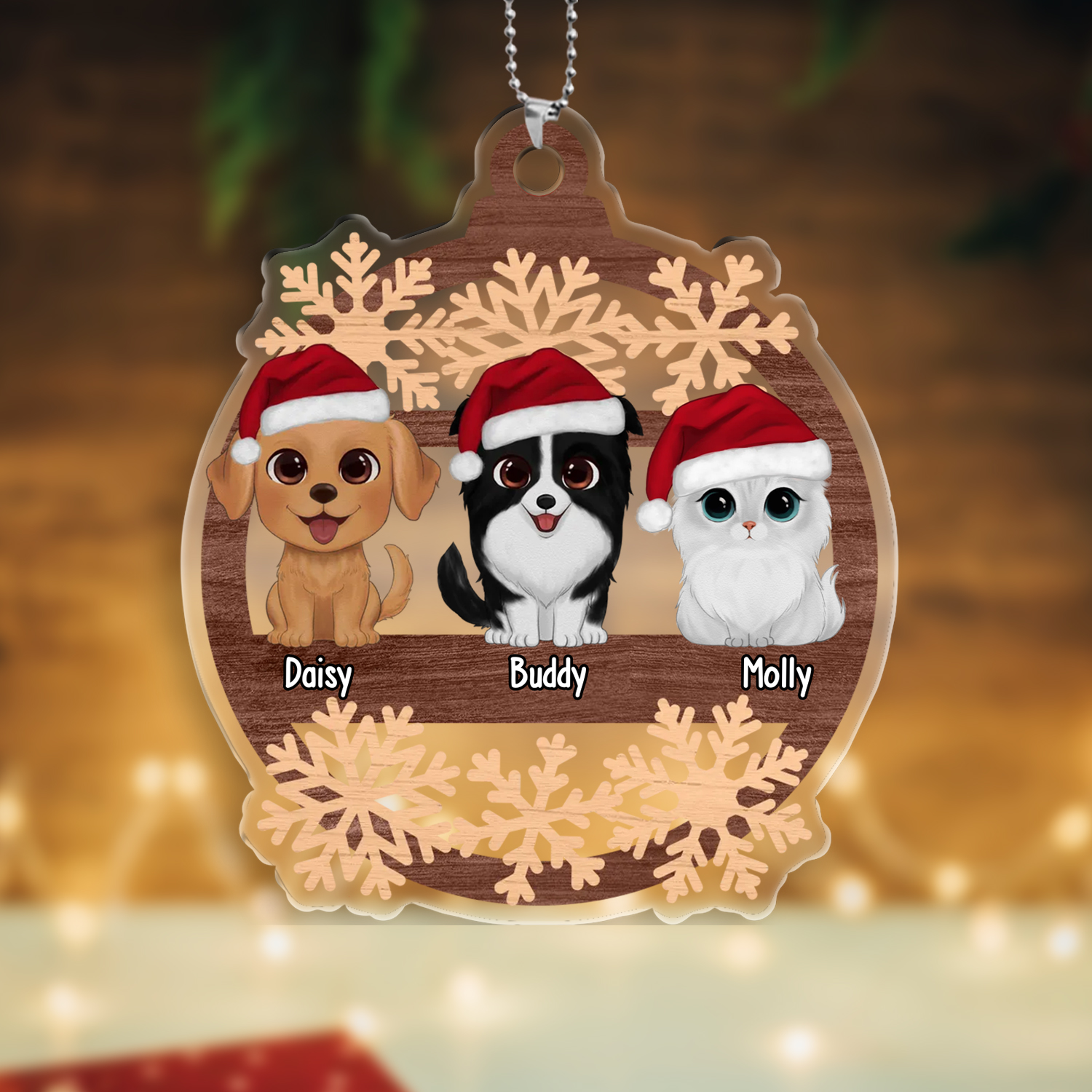 Pet Christmas Ornaments Customized 1–6 Names Wooden Christmas Decor Personalized Gifts for Family Friends
