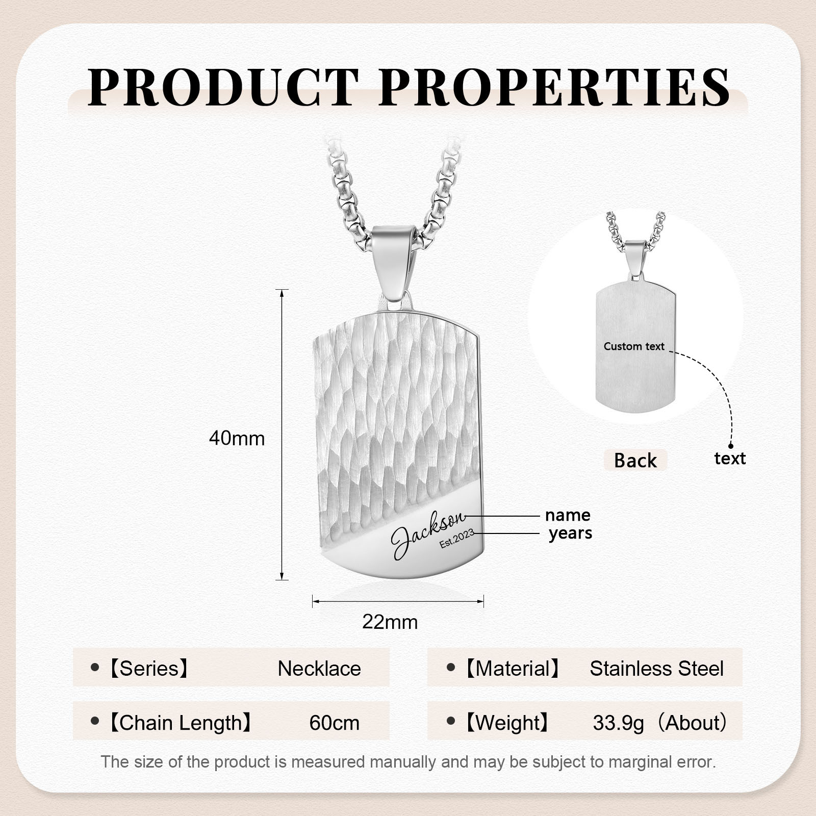 Personalized Men's Necklace Customized Name & Date & Text Dog Tag Necklace Stainless Steel Gift for Him