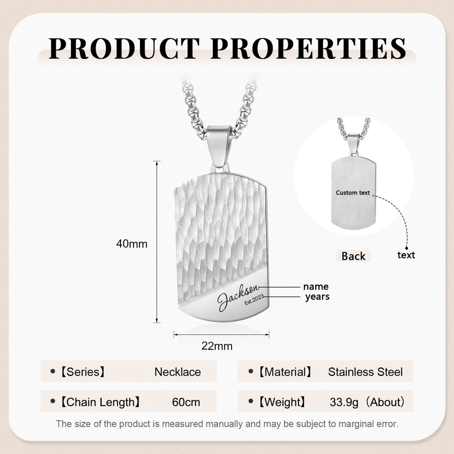 Personalized Men's Necklace Customized Name & Date & Text Dog Tag Necklace Stainless Steel Gift for Him