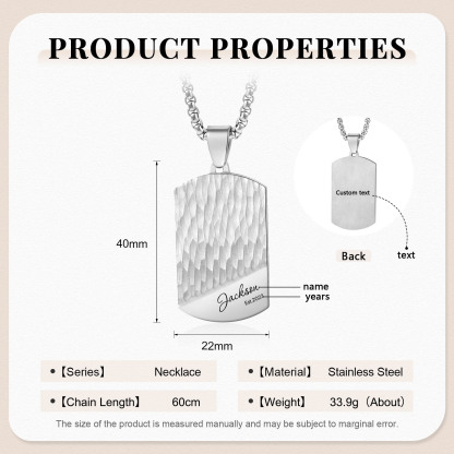 Personalized Men's Necklace Customized Name & Date & Text Dog Tag Necklace Stainless Steel Gift for Him