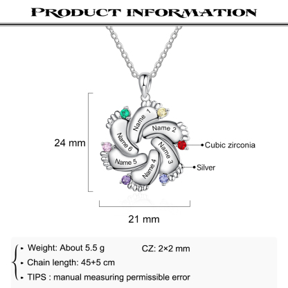 S925 Baby Feet Pendant Necklace with 1-4 Birthstones Engraved Names Gift for Mother