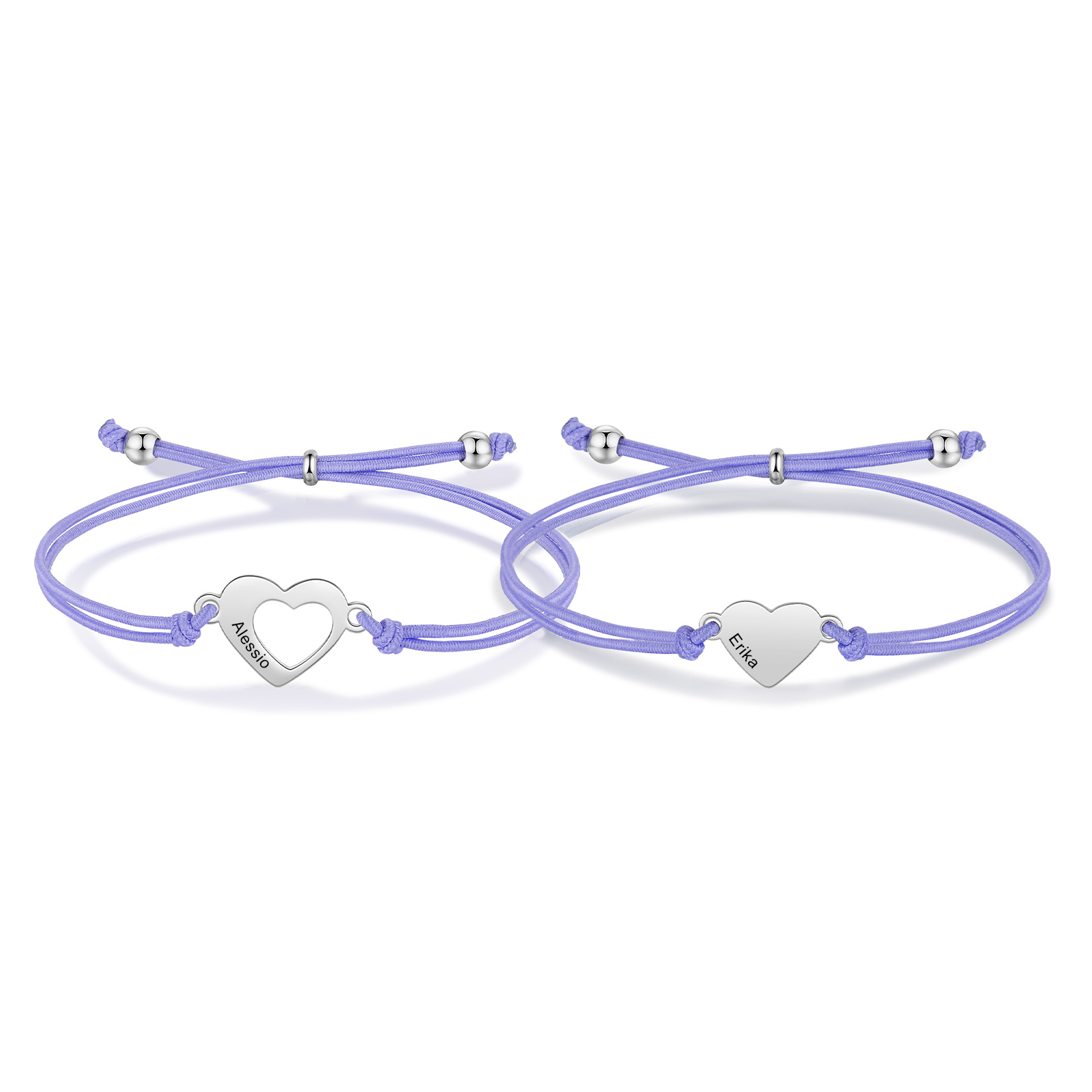 2 Pcs Heart Bracelet Set Custom 2 Names Adjustable Bracelets Back to School Gifts for Daughter Granddaughter