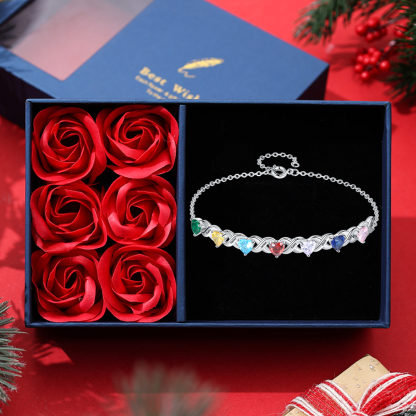 Family Custom Bracelet Heart Personalized with 7 Birthstones