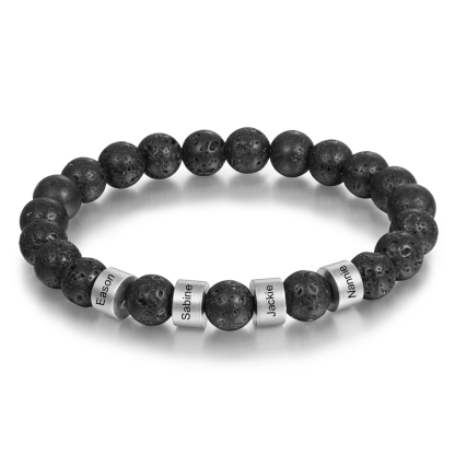 Serene Black Onyx Men Bracelet Personalized 4 Names Beaded Warp Bracelet for Dad