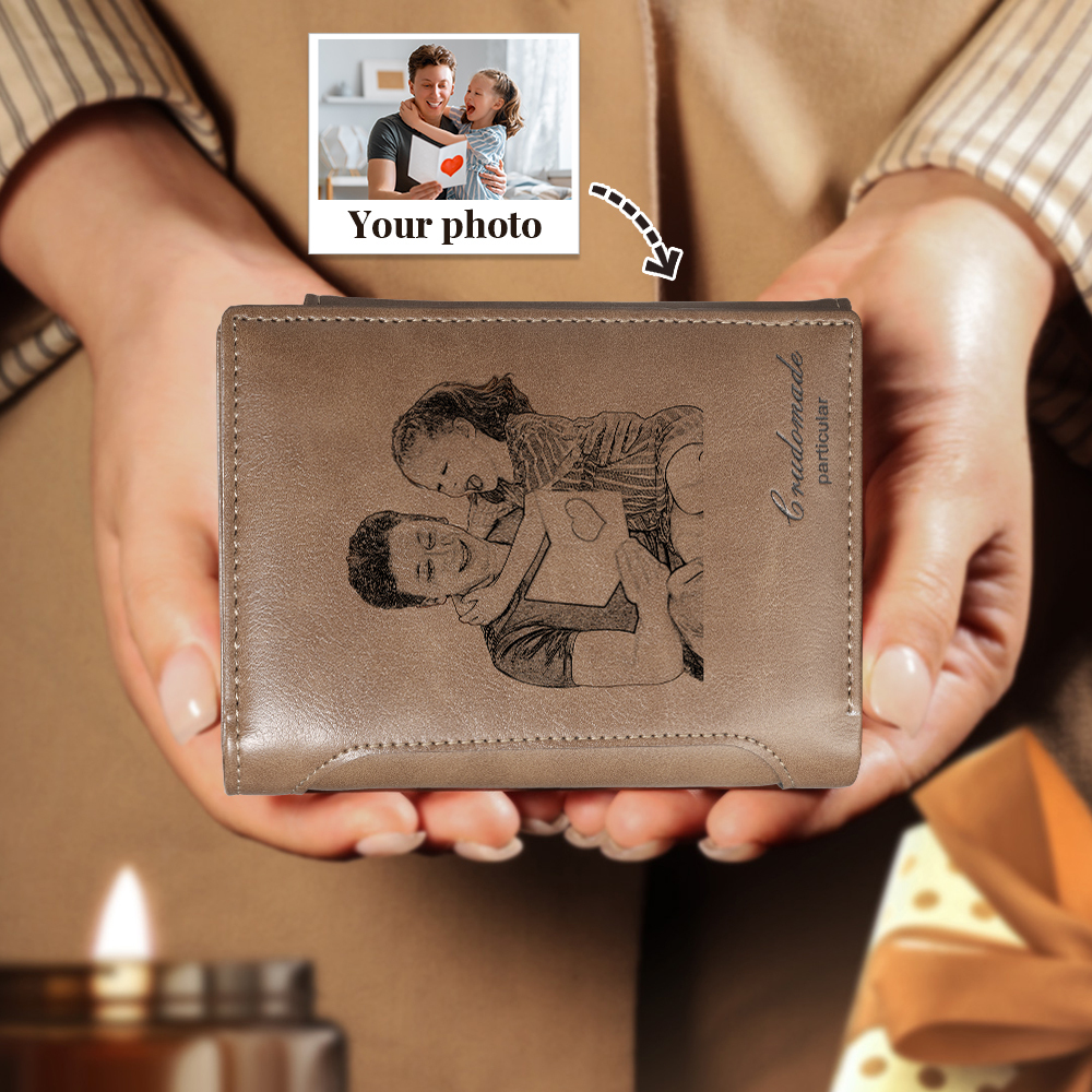 Men's Photo Custom Wallet Brown Trifold Wallet Personalized Gifts