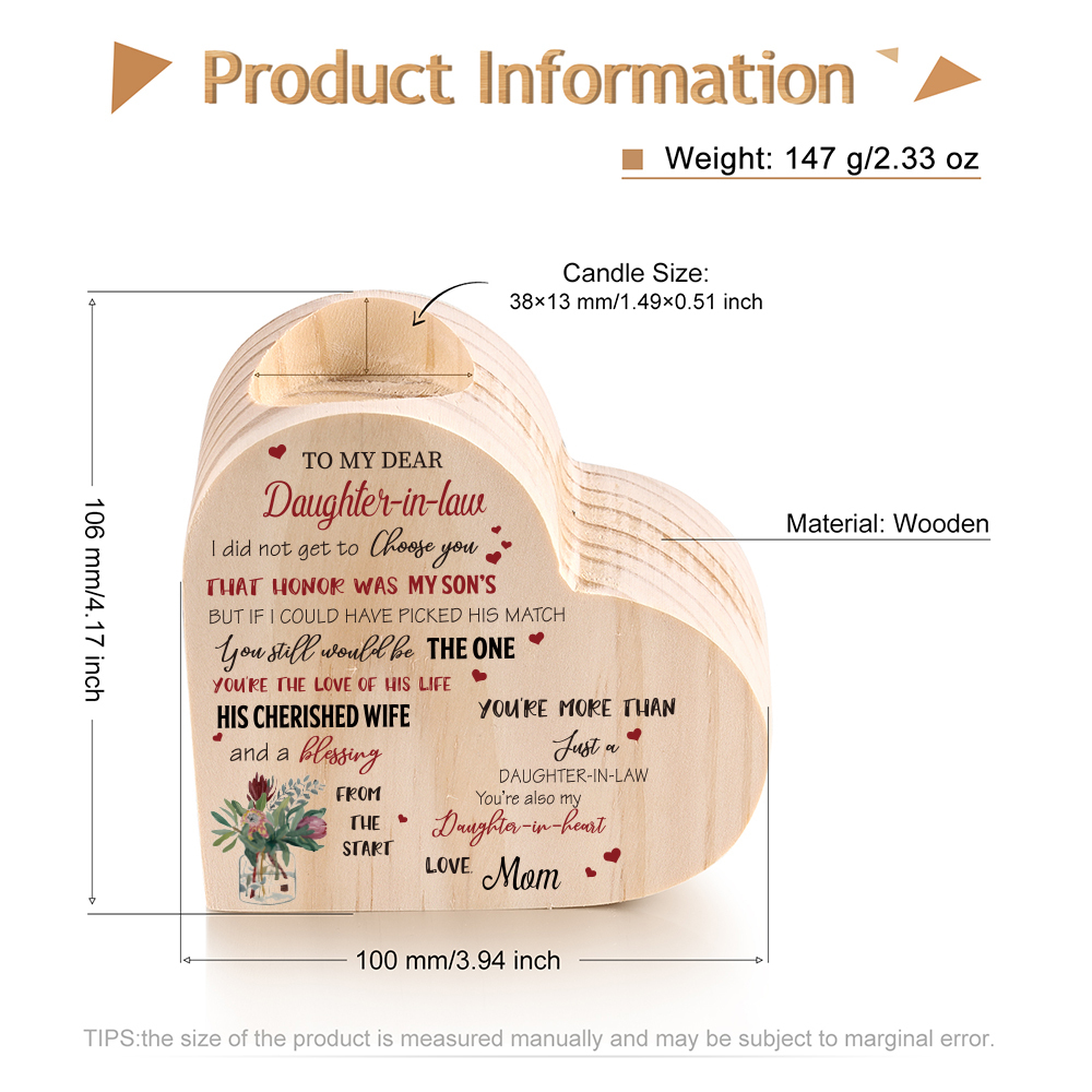 To My Daughter-In-Law Candle Holder You’re also my daughter-in-heart Wooden Candlestick