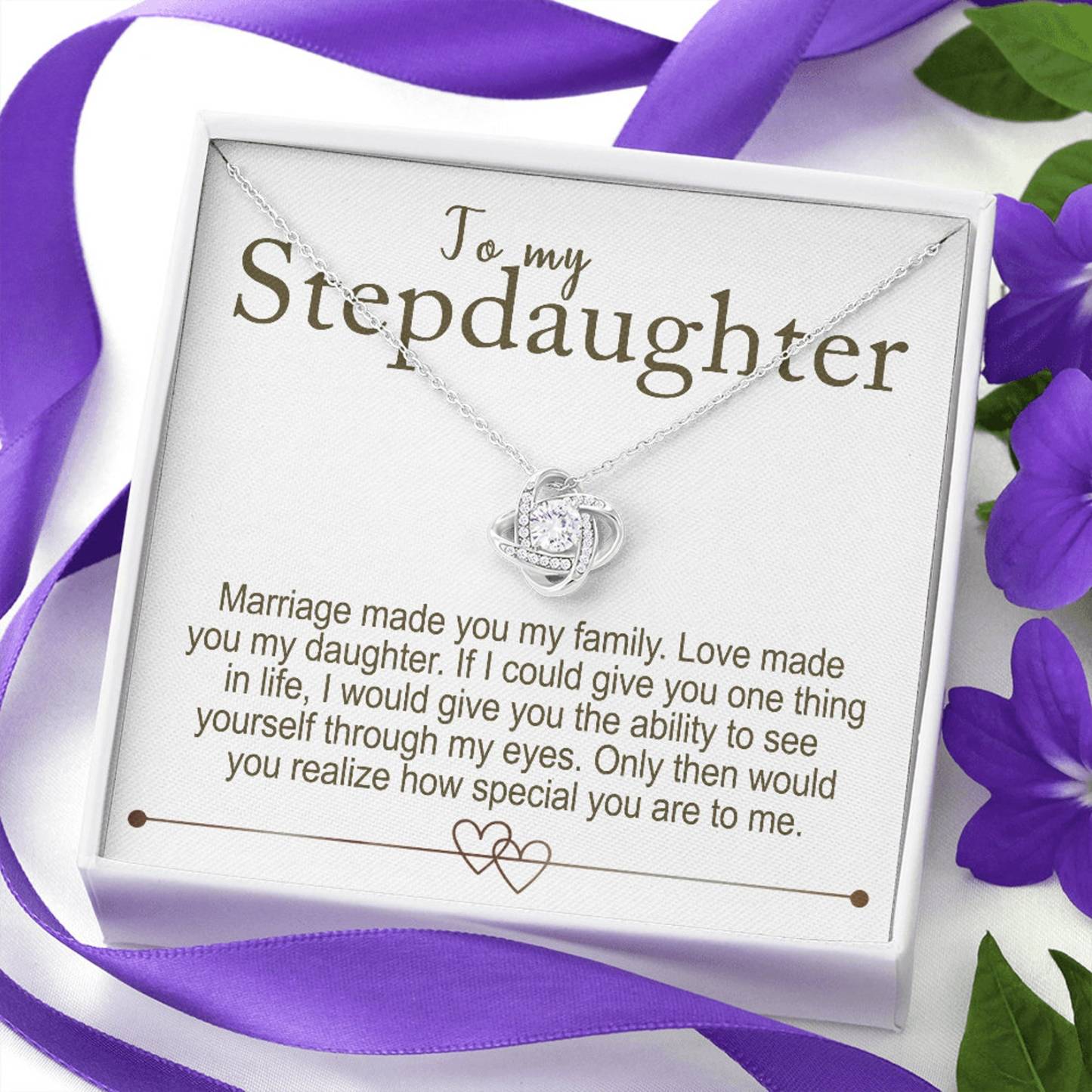 To My Stepdaughter - S925 Love Knot Necklace "Love Made You My Daughter" Gifts For Daughter