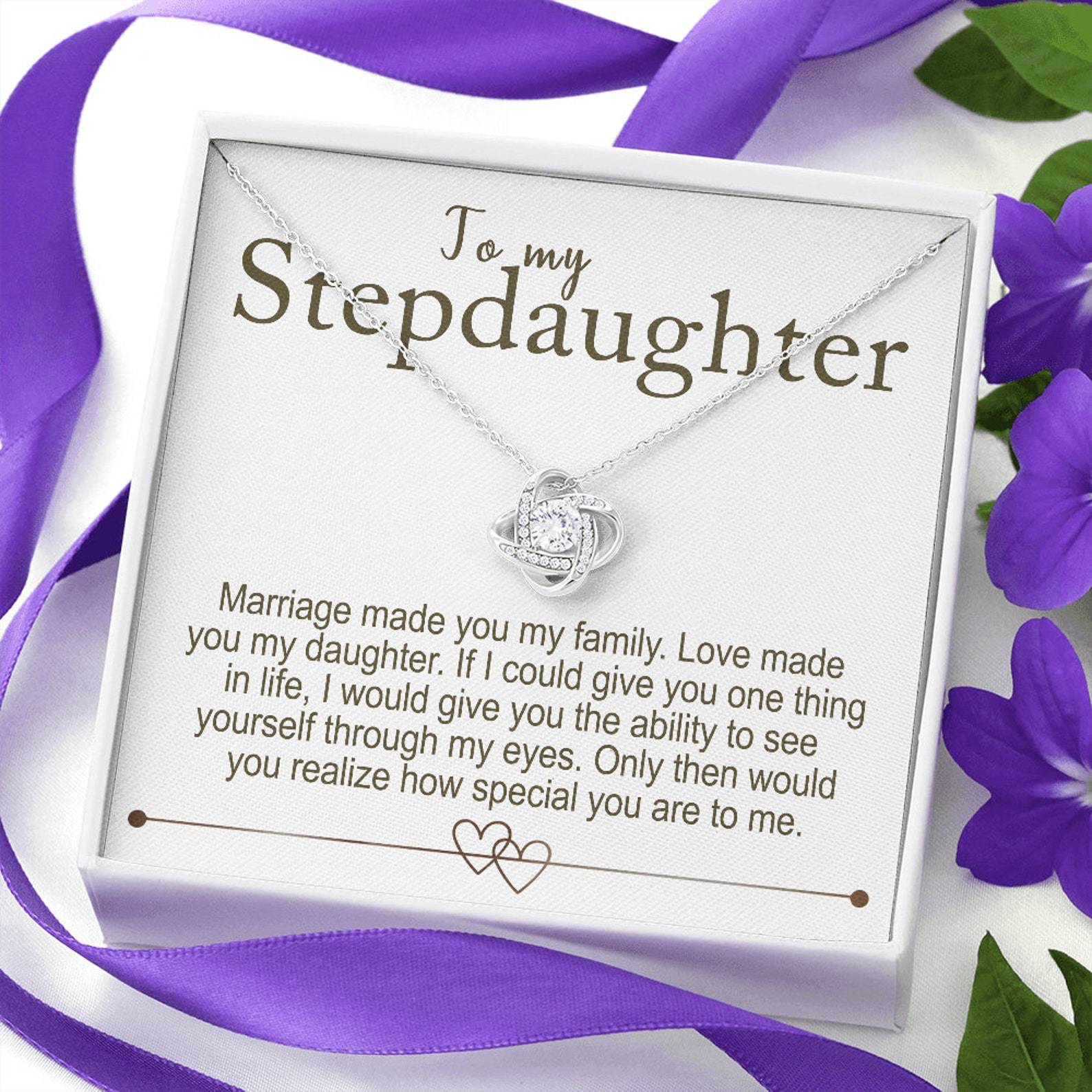 To My Stepdaughter - S925 Love Knot Necklace "Love Made You My Daughter" Gifts For Daughter