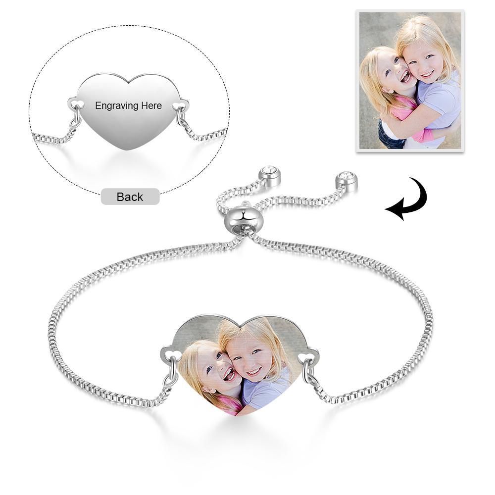 Custom Bracelets with Heart Photo Personalized Bracelet with Engraving