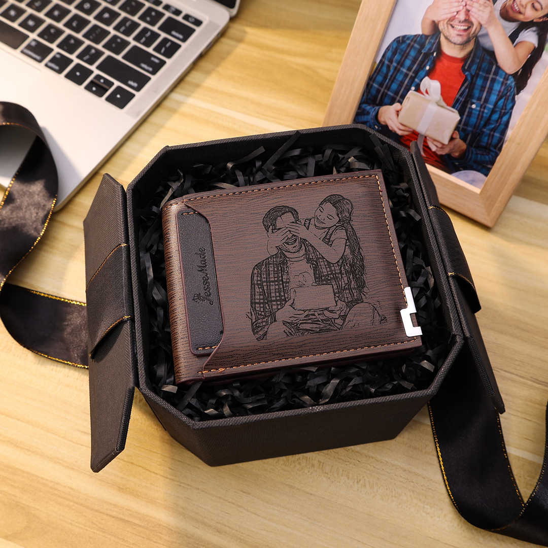 Men Wallet Personalized Photo Wallet With Engraving Coffee Color