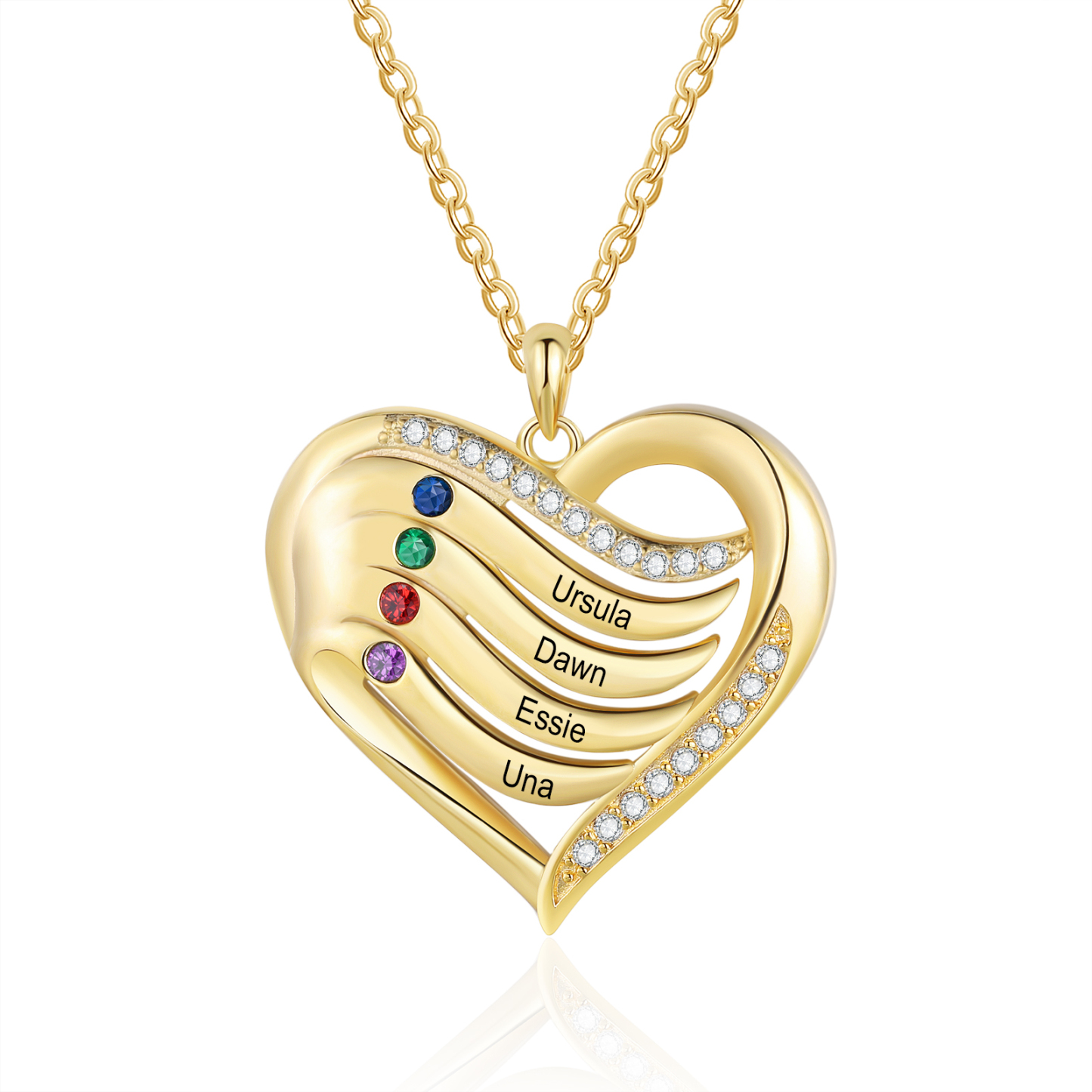 Personalized S925 Silver Heart Gold Necklace with 2-5 Names