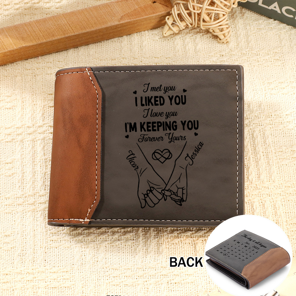 Personalised Photo Engraved PU Leather Couples Wallet for Men
