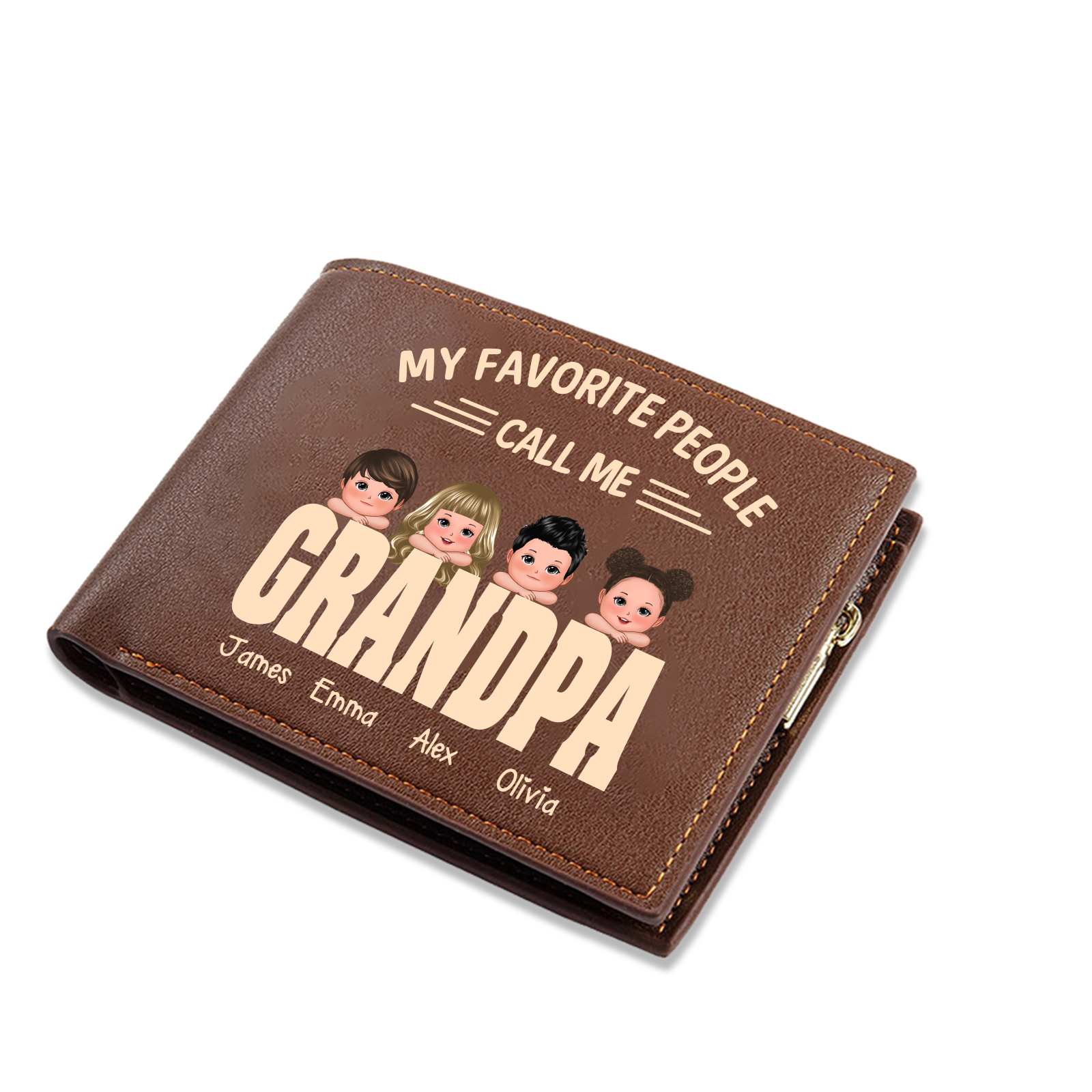 Custom Grandpa Leather Wallet Personalized with 1-6 Kids Names Gift for Grandfather Lorajewel