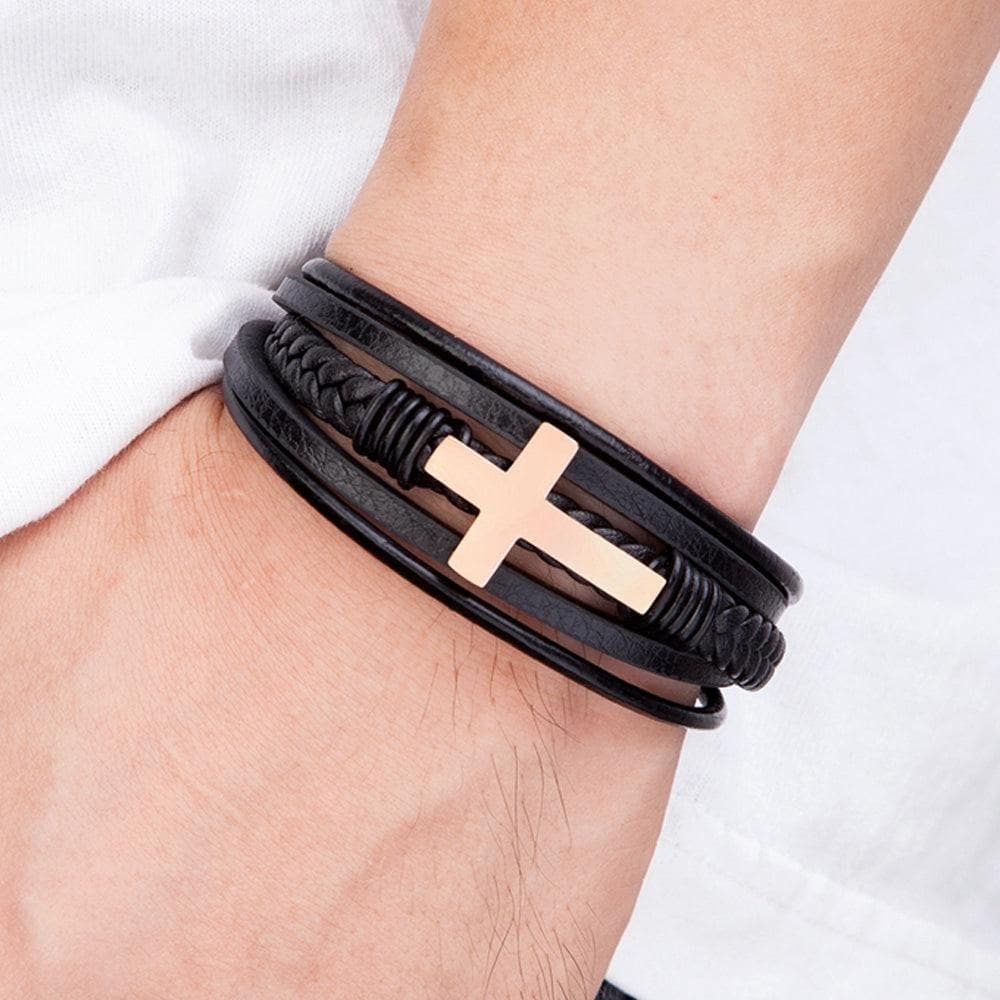 To My Son Braided Leather Cross Bracelets with Magnetic Clasp Gifts for Son